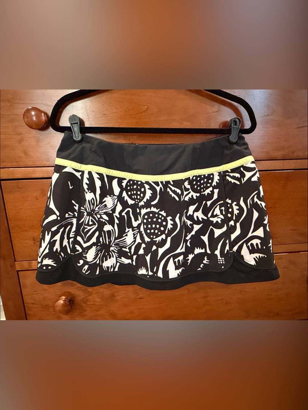 Title nine women’s Black & White Floral Swim Skort with Yellow Trim